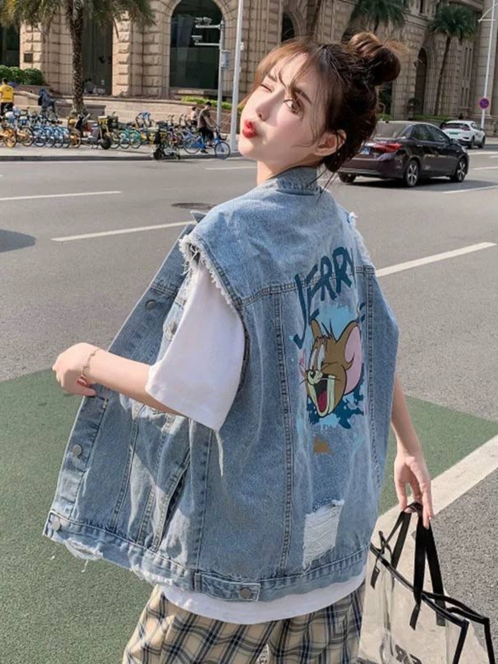 Women’s Light Blue Denim Vest with Graphic Back